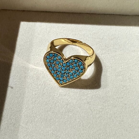 Park Lane Jewelry - Heart-Shaped Gold-tone Ring Size 6 1/4 Flirt By Park Lane Jewelry Turquoise Blue